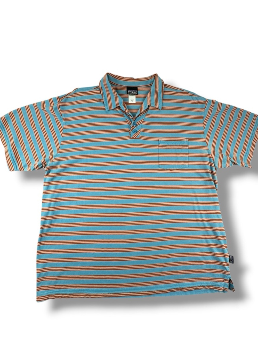 Patagonia Organic Cotton Striped Polo Shirt Men’s XL Blue Orange Sustainable Cas